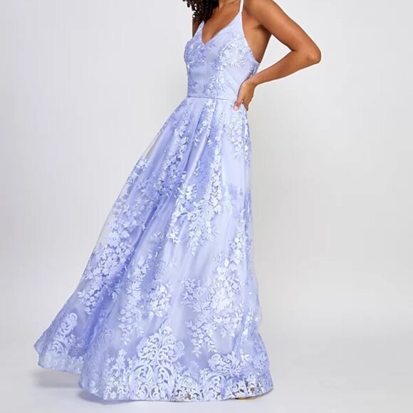 BCX Juniors' Floral Embroidered Gown Lavender Size 1 - Picture 3 of 3